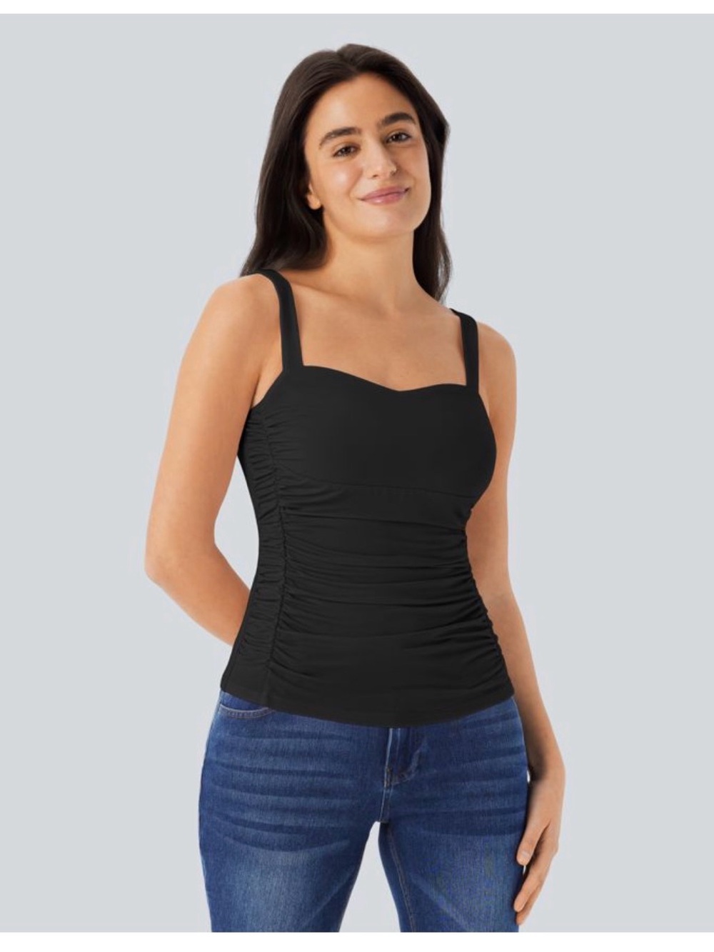HALARA NWT Black Ruched Square Neck Camisole